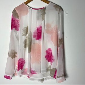 Calvin Klein Women Floral Pink Chiffon Sheer Top